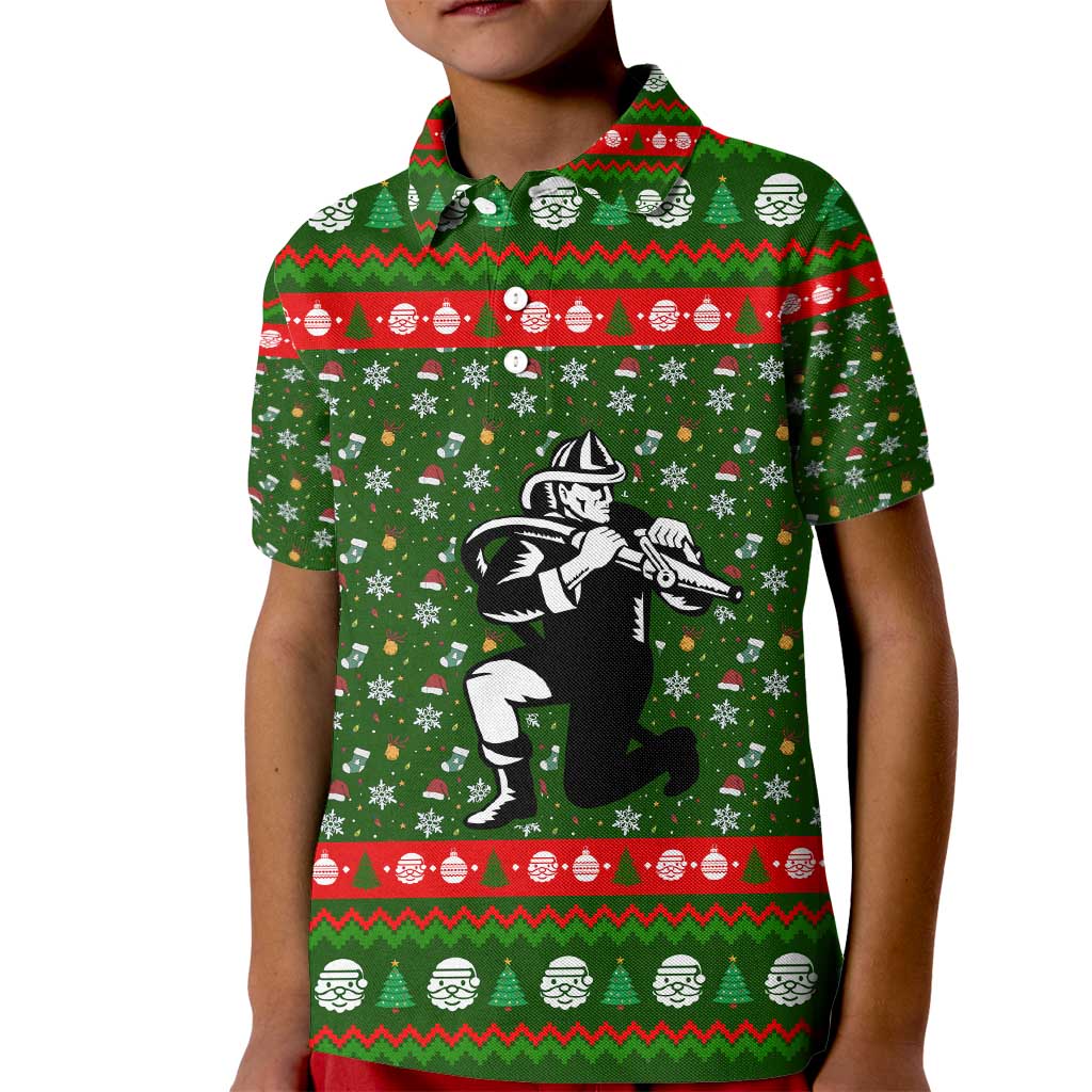 Awesome Firefighter Christmas Kid Polo Shirt Xmas Holiday Patterns - Wonder Print Shop