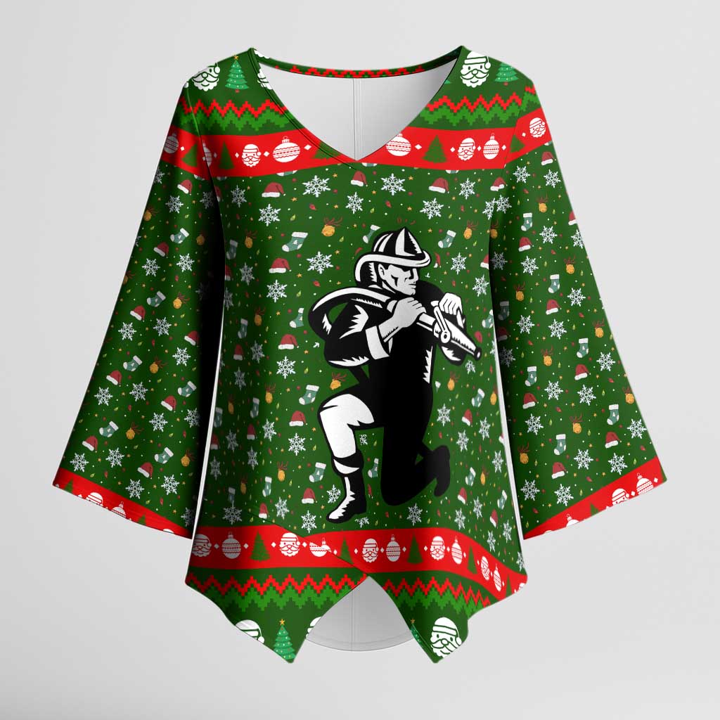 Awesome Firefighter Christmas Kimono Sleeve Blouse Xmas Holiday Patterns - Wonder Print Shop