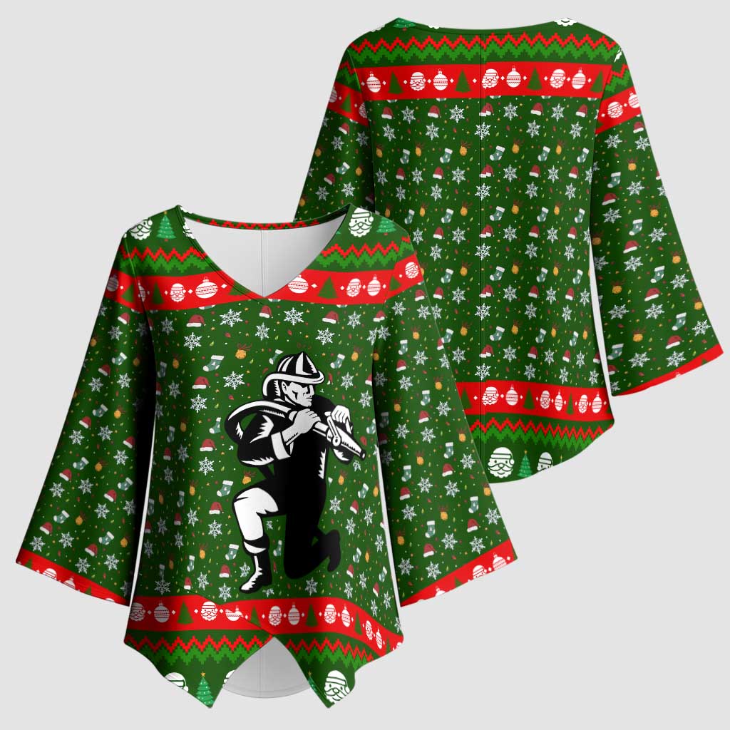 Awesome Firefighter Christmas Kimono Sleeve Blouse Xmas Holiday Patterns - Wonder Print Shop