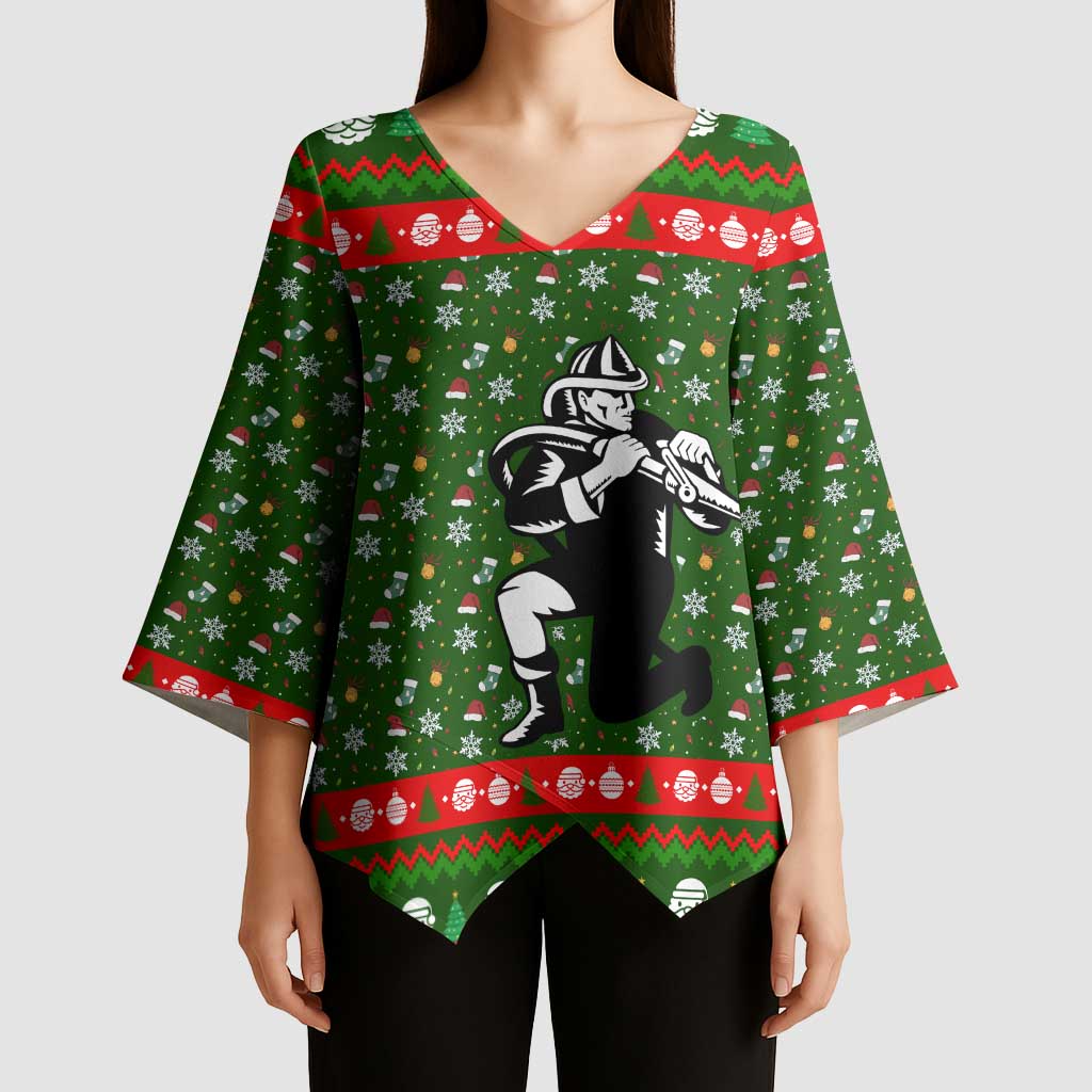 Awesome Firefighter Christmas Kimono Sleeve Blouse Xmas Holiday Patterns - Wonder Print Shop