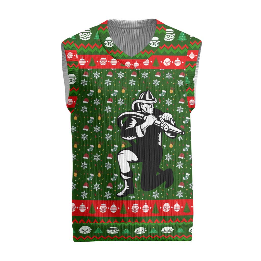 Awesome Firefighter Christmas Knitted V-Neck Vest Xmas Holiday Patterns - Wonder Print Shop