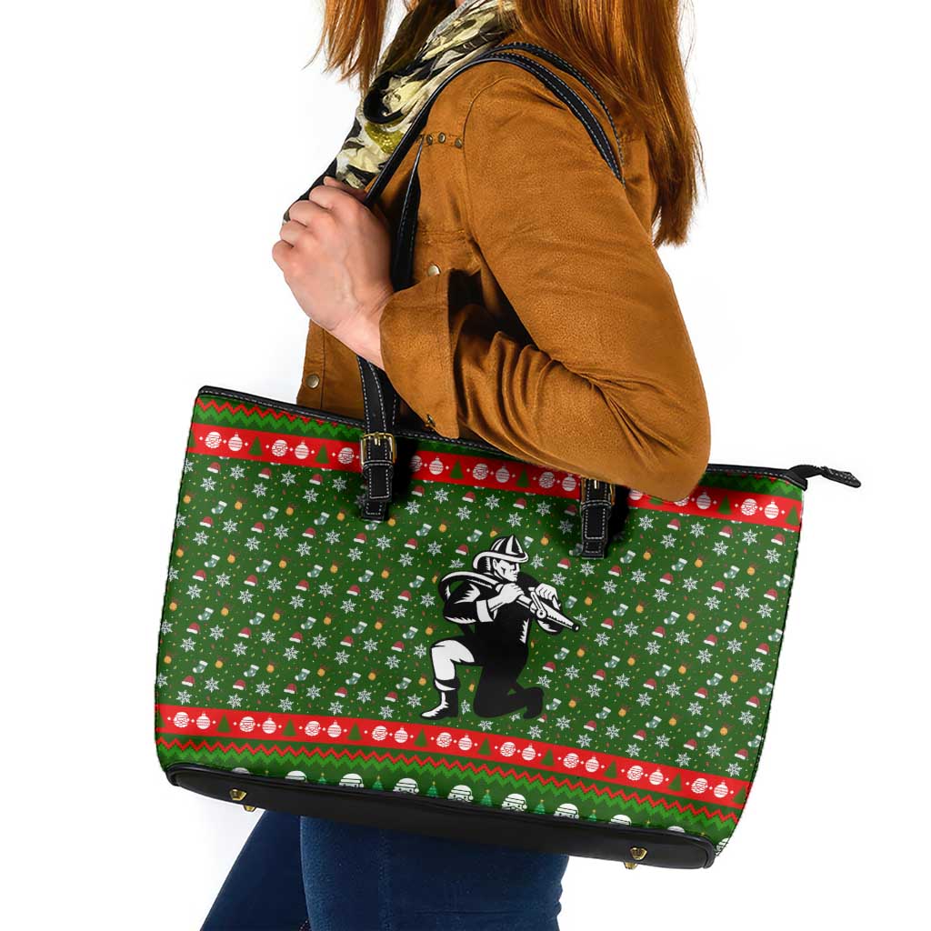 Awesome Firefighter Christmas Leather Tote Bag Xmas Holiday Patterns - Wonder Print Shop