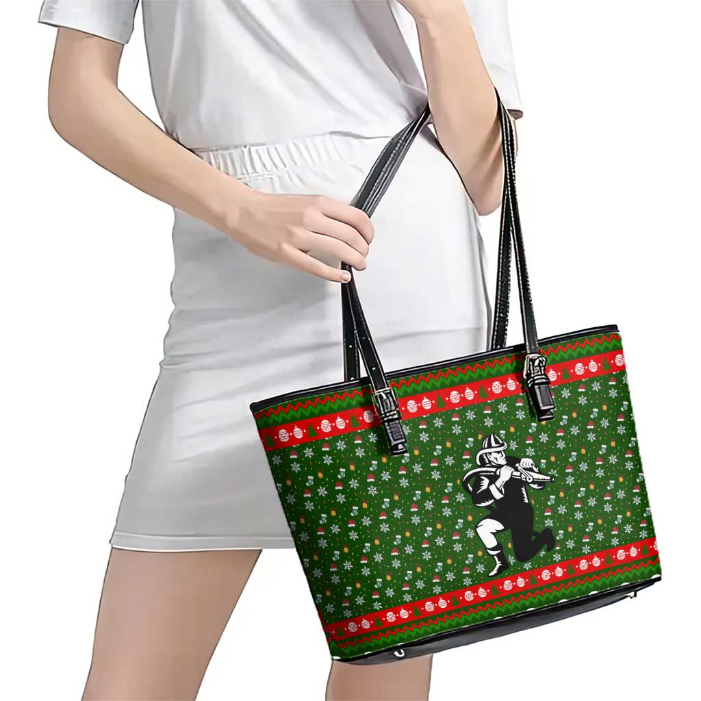 Awesome Firefighter Christmas Leather Tote Bag Xmas Holiday Patterns - Wonder Print Shop