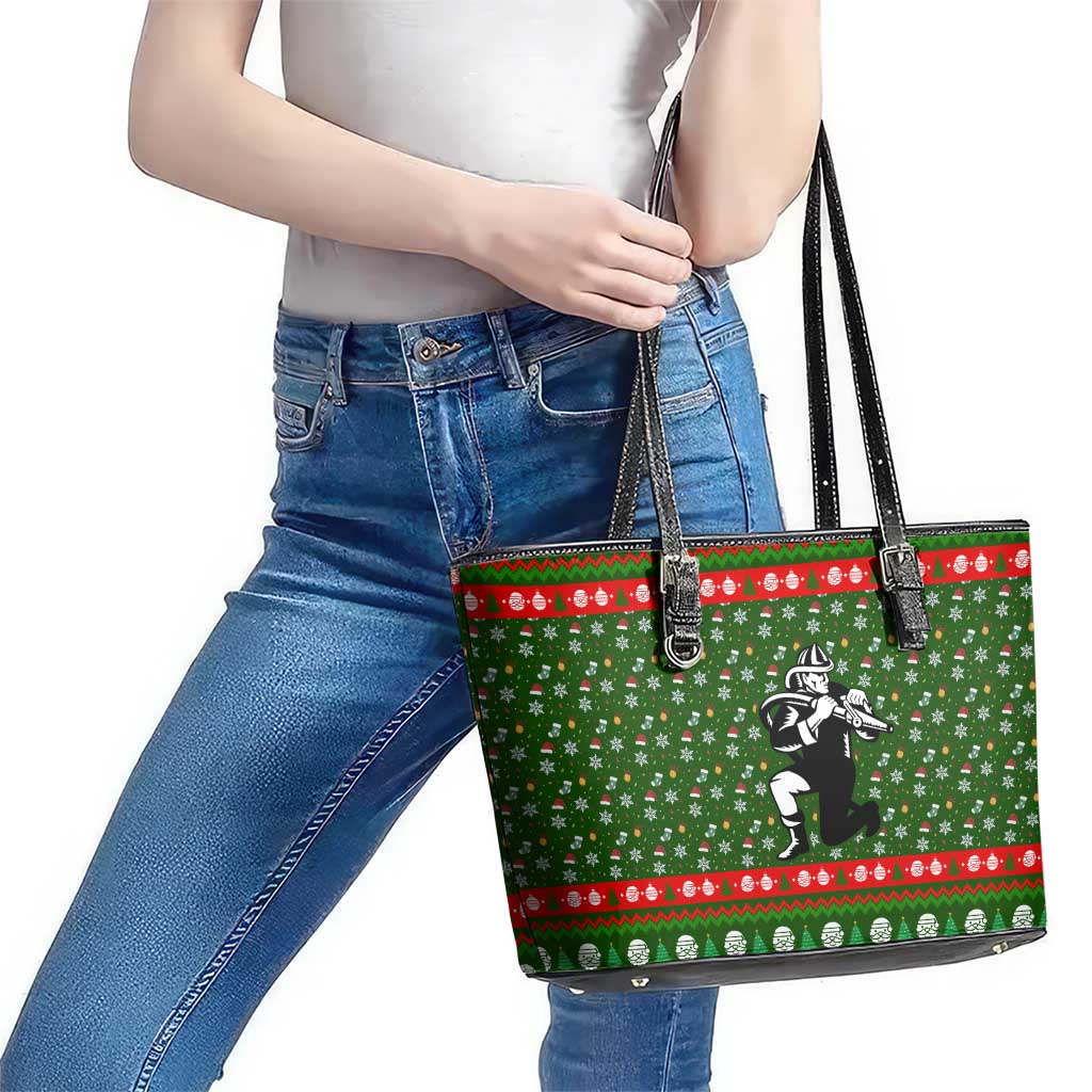 Awesome Firefighter Christmas Leather Tote Bag Xmas Holiday Patterns - Wonder Print Shop