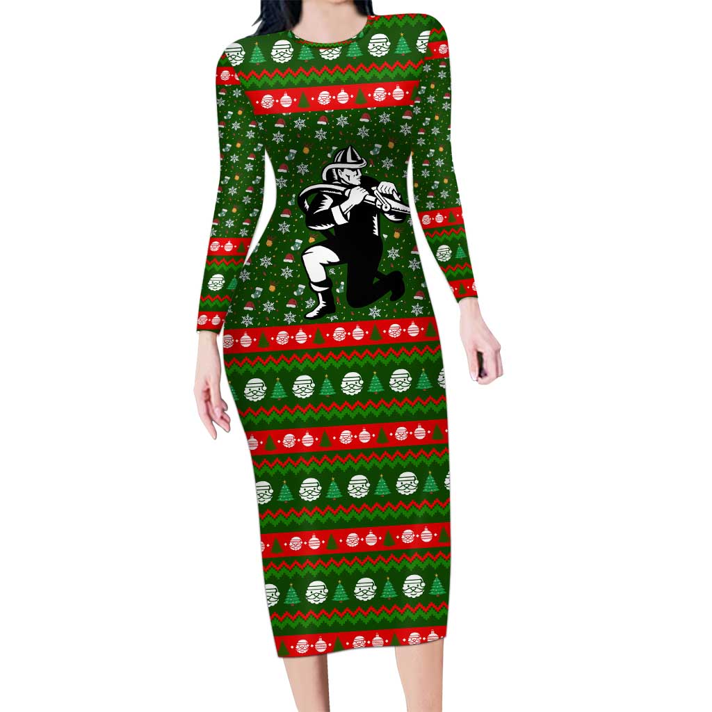Awesome Firefighter Christmas Long Sleeve Bodycon Dress Xmas Holiday Patterns - Wonder Print Shop