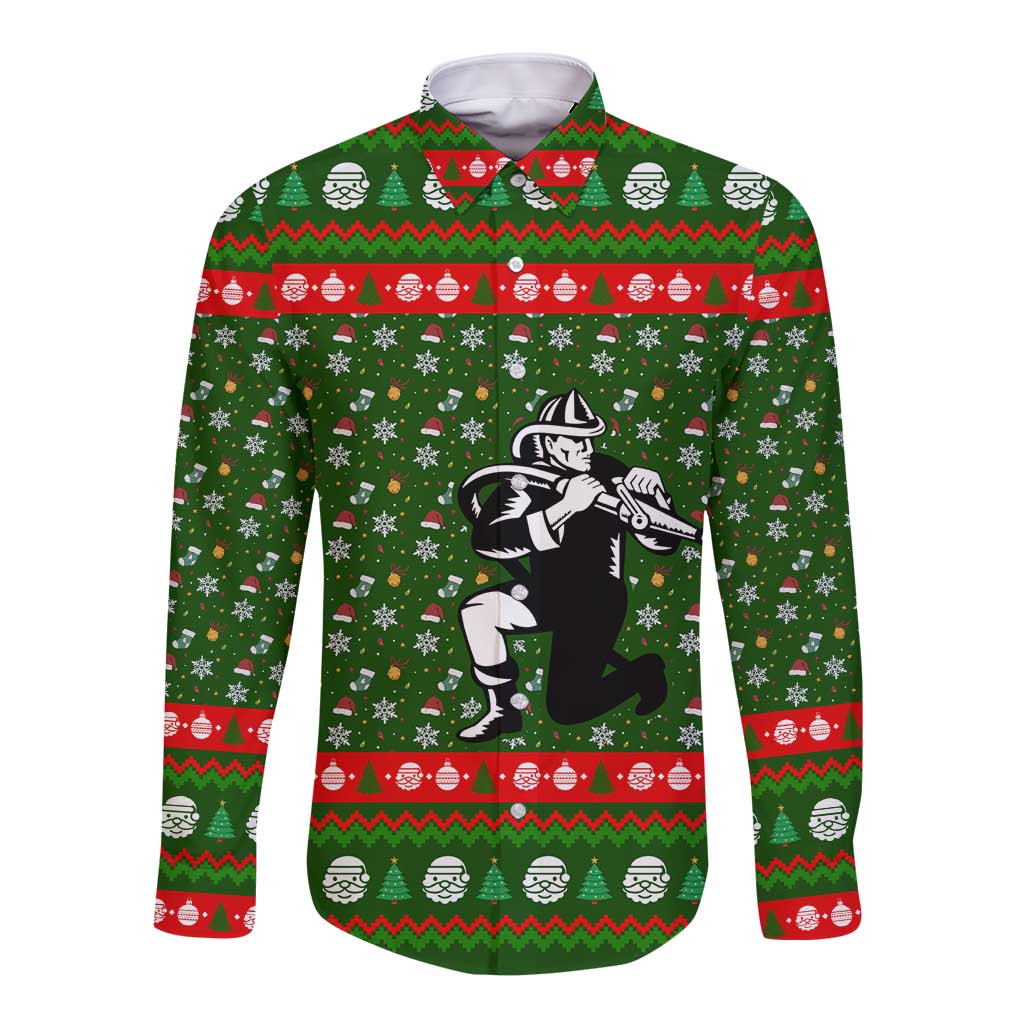 Awesome Firefighter Christmas Long Sleeve Button Shirt Xmas Holiday Patterns - Wonder Print Shop