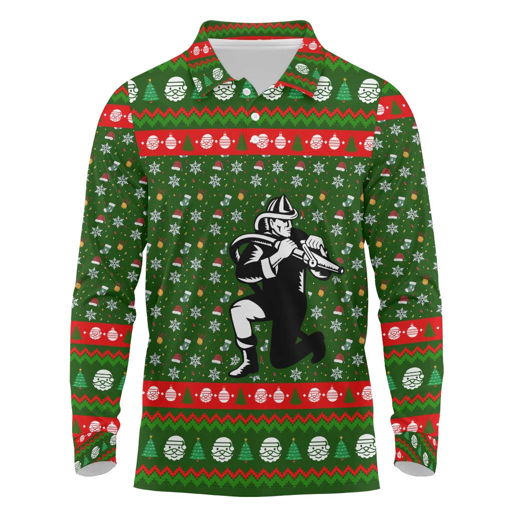 Awesome Firefighter Christmas Long Sleeve Polo Shirt Xmas Holiday Patterns - Wonder Print Shop