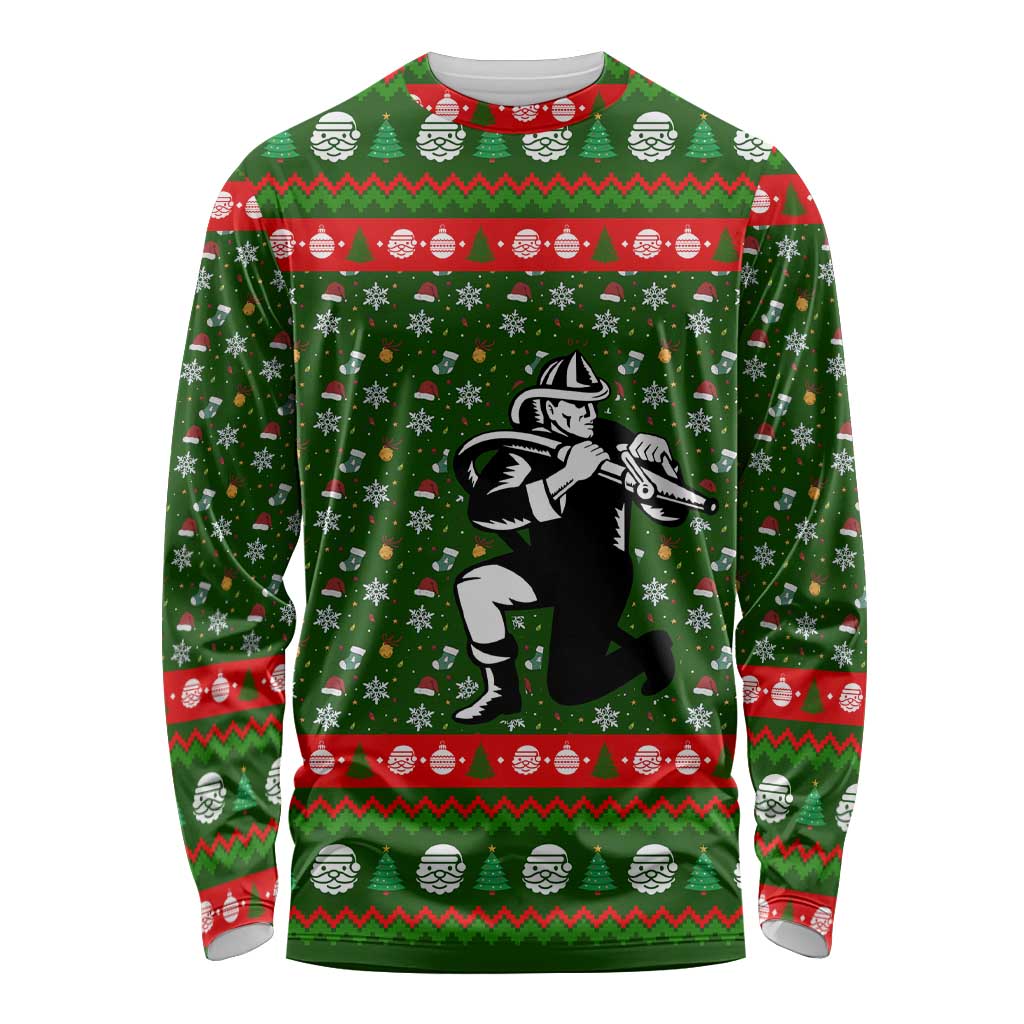 Awesome Firefighter Christmas Long Sleeve Shirt Xmas Holiday Patterns - Wonder Print Shop
