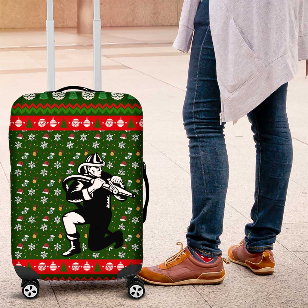Awesome Firefighter Christmas Luggage Cover Xmas Holiday Patterns - Wonder Print Shop