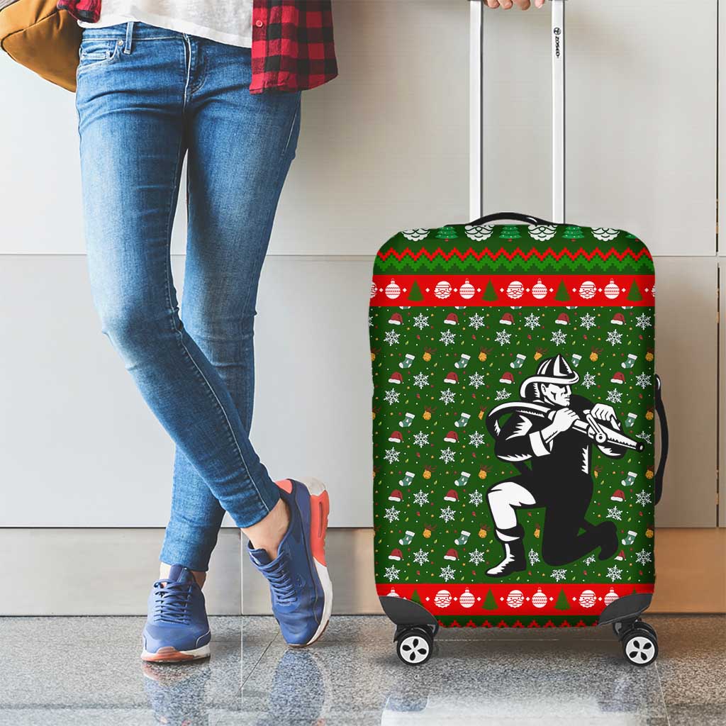 Awesome Firefighter Christmas Luggage Cover Xmas Holiday Patterns - Wonder Print Shop