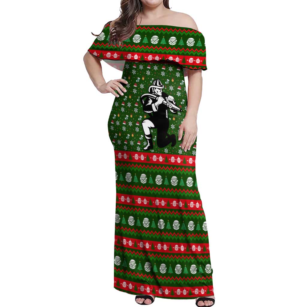 Awesome Firefighter Christmas Off Shoulder Maxi Dress Xmas Holiday Patterns - Wonder Print Shop