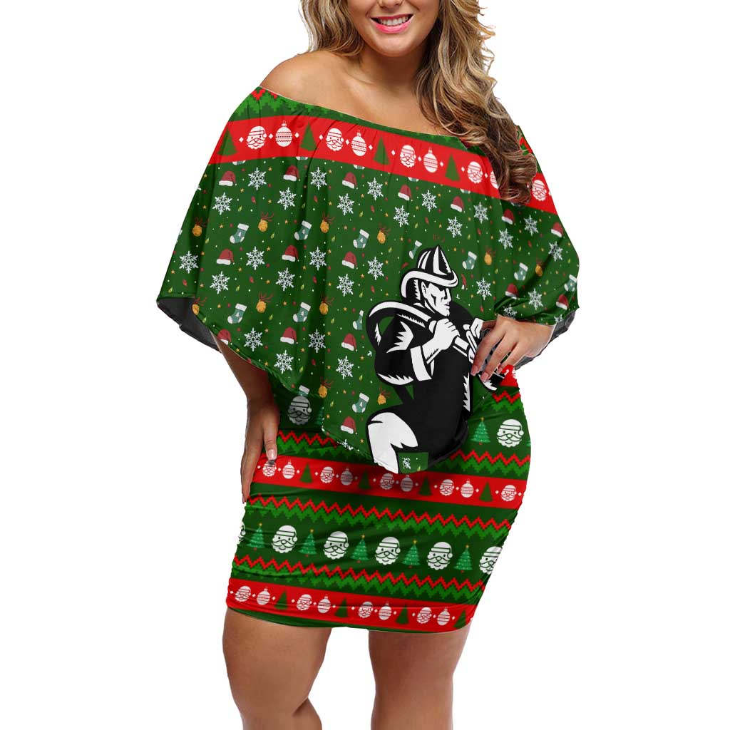 Awesome Firefighter Christmas Off Shoulder Short Dress Xmas Holiday Patterns - Wonder Print Shop