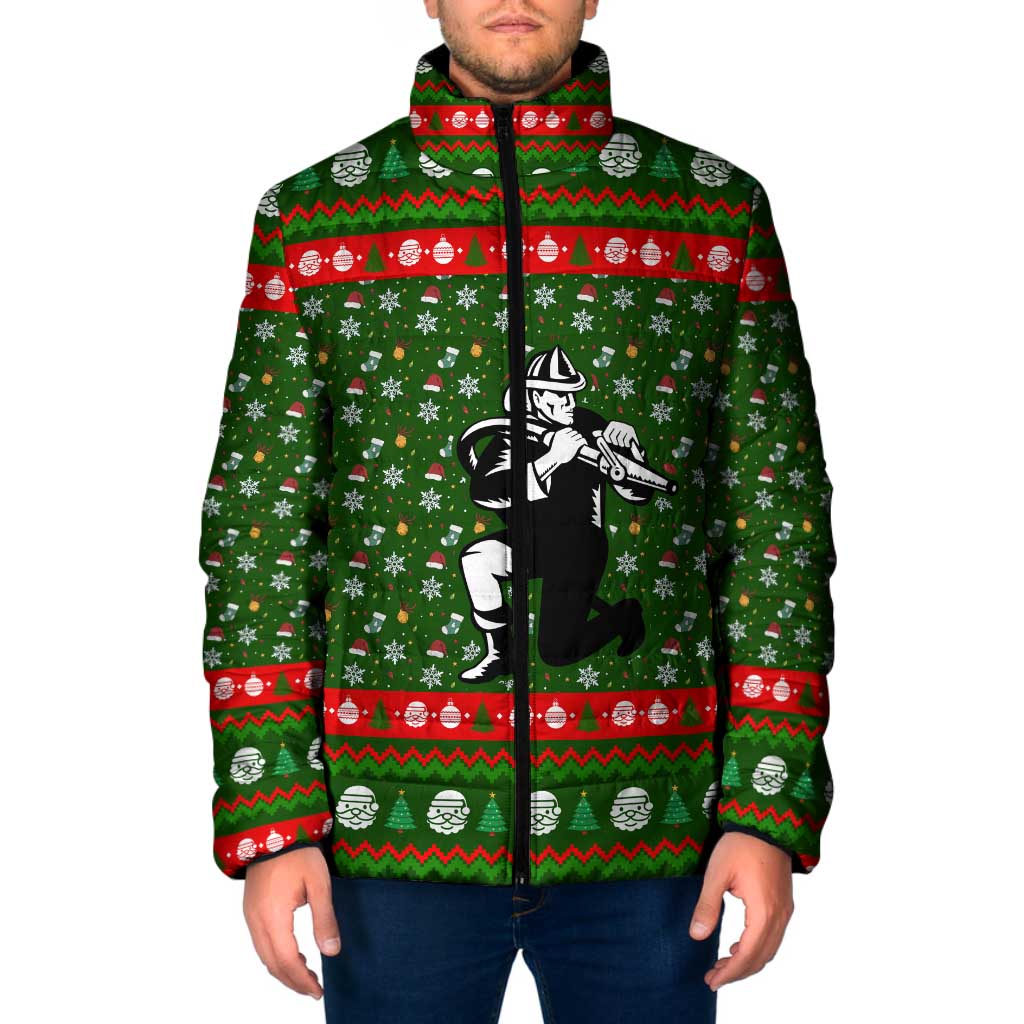 Awesome Firefighter Christmas Padded Jacket Xmas Holiday Patterns - Wonder Print Shop