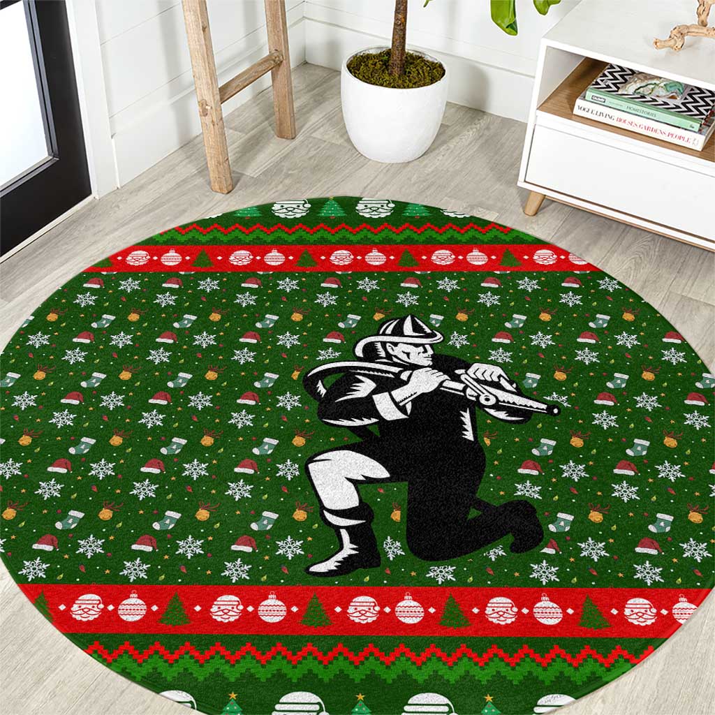 Awesome Firefighter Christmas Round Carpet Xmas Holiday Patterns - Wonder Print Shop