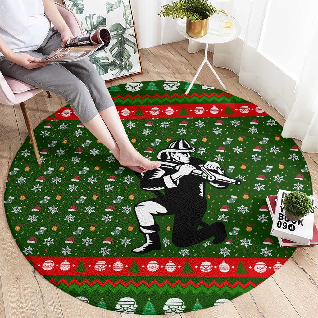 Awesome Firefighter Christmas Round Carpet Xmas Holiday Patterns - Wonder Print Shop