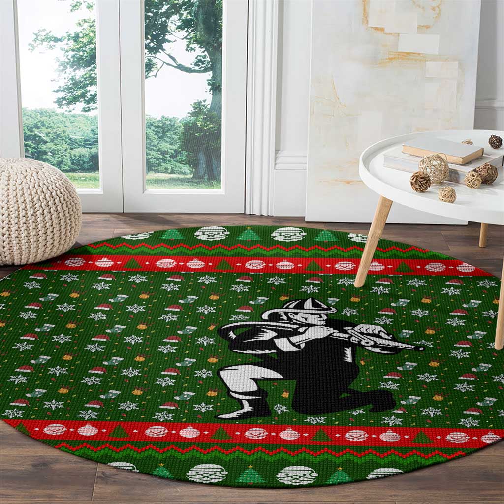 Awesome Firefighter Christmas Round Carpet Xmas Holiday Patterns - Wonder Print Shop