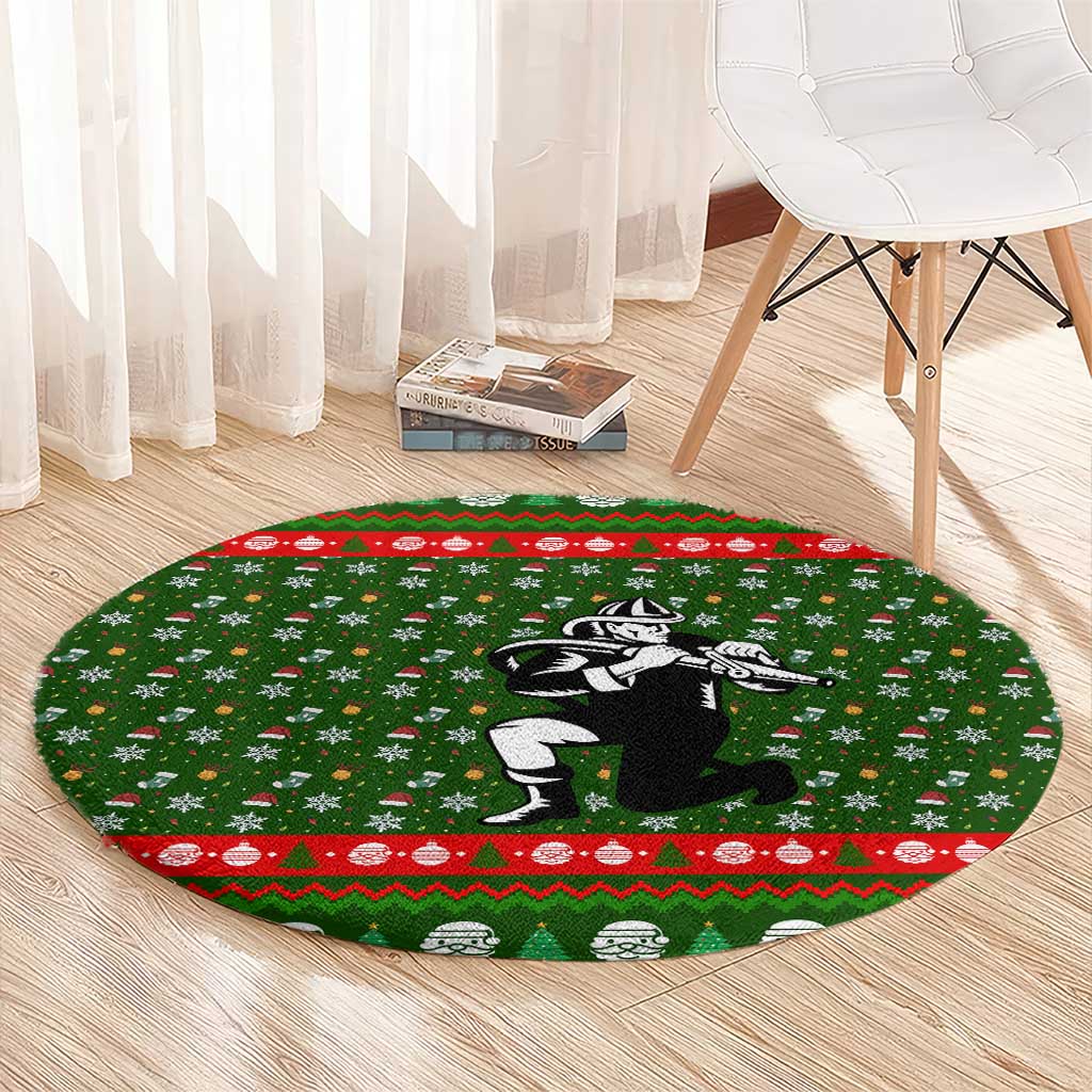 Awesome Firefighter Christmas Round Carpet Xmas Holiday Patterns - Wonder Print Shop