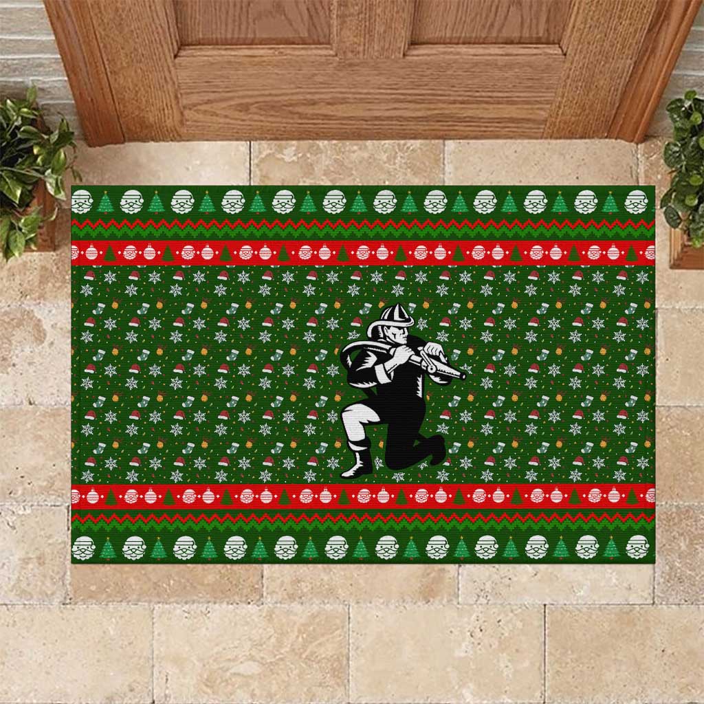 Awesome Firefighter Christmas Rubber Doormat Xmas Holiday Patterns - Wonder Print Shop