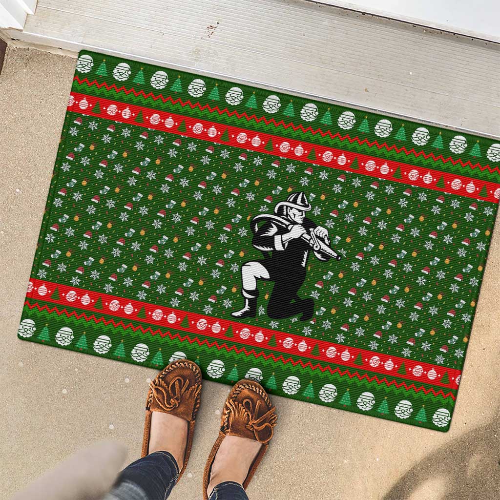 Awesome Firefighter Christmas Rubber Doormat Xmas Holiday Patterns - Wonder Print Shop