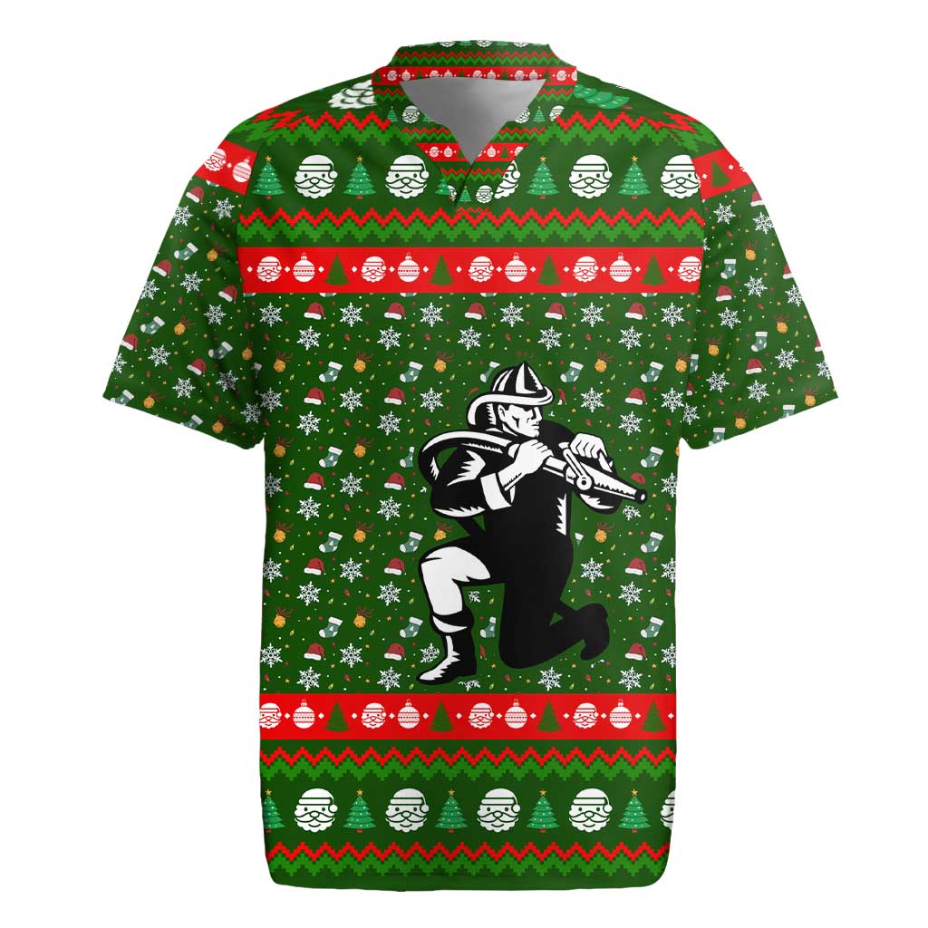 Awesome Firefighter Christmas Rugby Jersey Xmas Holiday Patterns - Wonder Print Shop