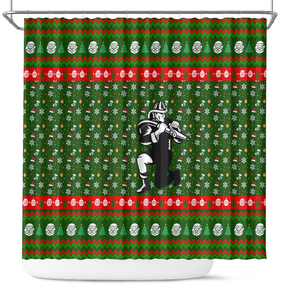 Awesome Firefighter Christmas Shower Curtain Xmas Holiday Patterns - Wonder Print Shop