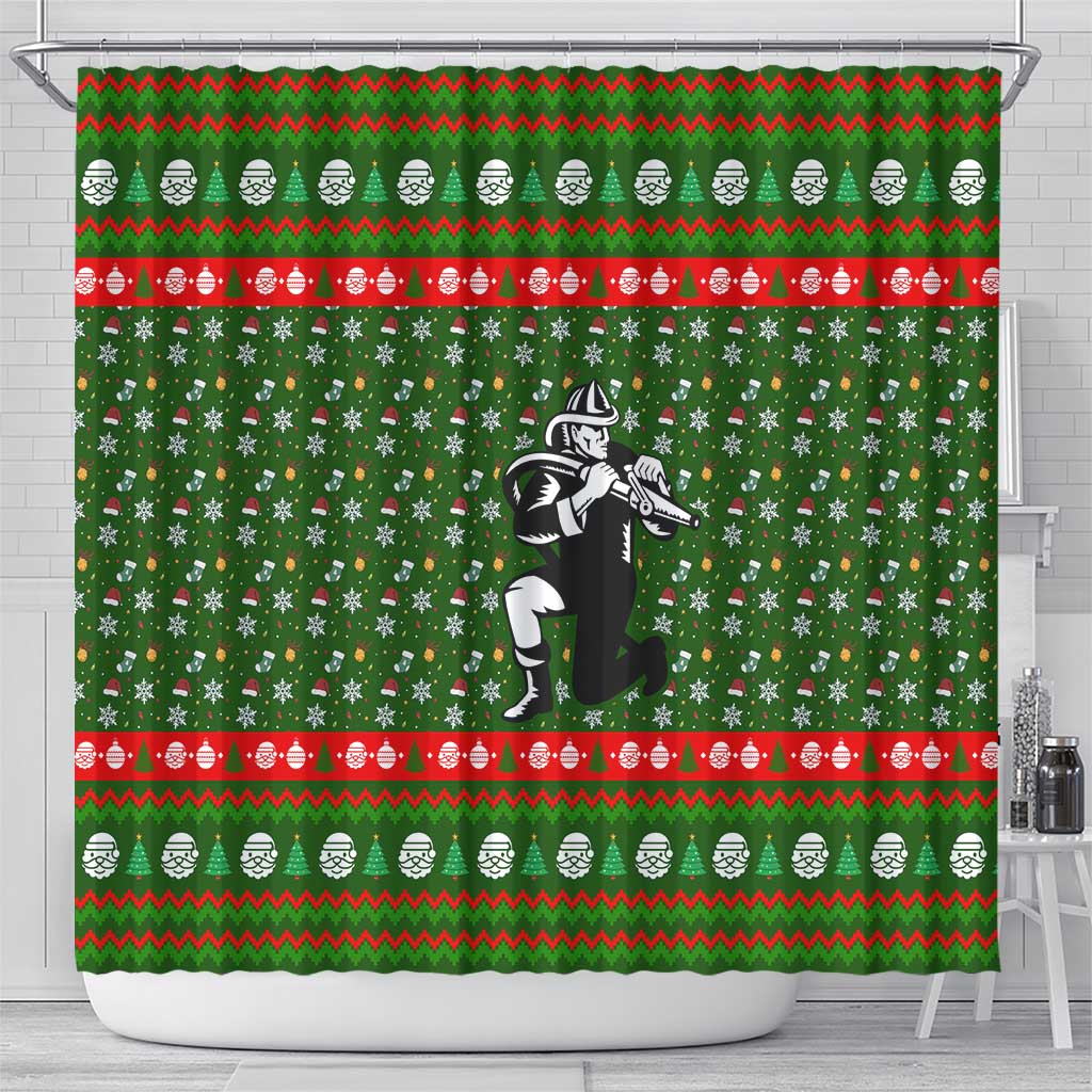 Awesome Firefighter Christmas Shower Curtain Xmas Holiday Patterns - Wonder Print Shop