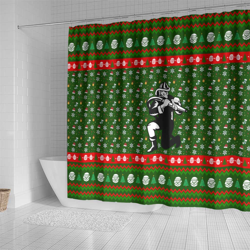 Awesome Firefighter Christmas Shower Curtain Xmas Holiday Patterns - Wonder Print Shop