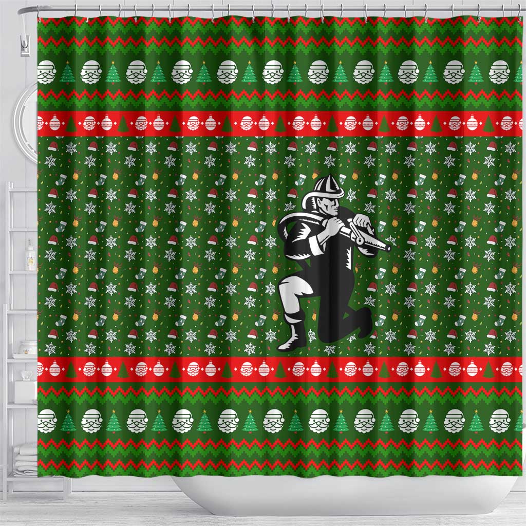 Awesome Firefighter Christmas Shower Curtain Xmas Holiday Patterns - Wonder Print Shop