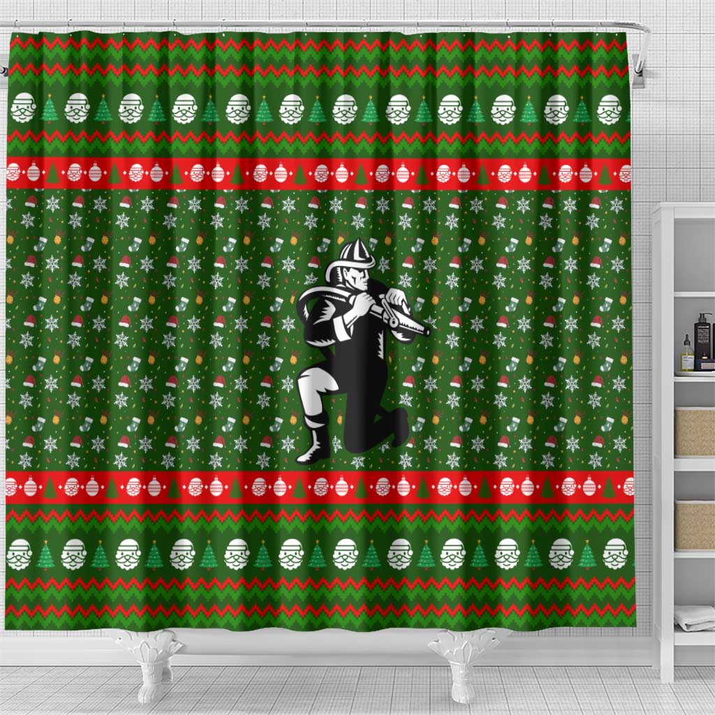 Awesome Firefighter Christmas Shower Curtain Xmas Holiday Patterns - Wonder Print Shop
