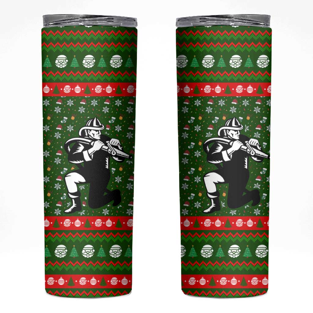 Awesome Firefighter Christmas Skinny Tumbler Xmas Holiday Patterns - Wonder Print Shop