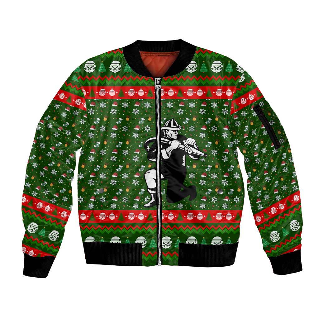 Awesome Firefighter Christmas Sleeve Zip Bomber Jacket Xmas Holiday Patterns - Wonder Print Shop