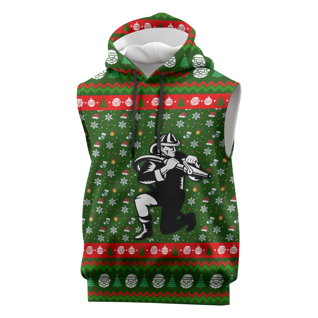 Awesome Firefighter Christmas Sleeveless Hoodie Xmas Holiday Patterns - Wonder Print Shop