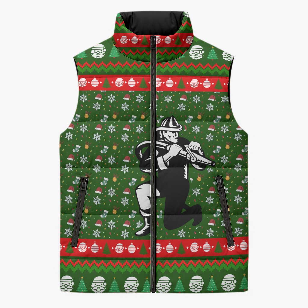 Awesome Firefighter Christmas Sleeveless Puffer Jacket Xmas Holiday Patterns - Wonder Print Shop