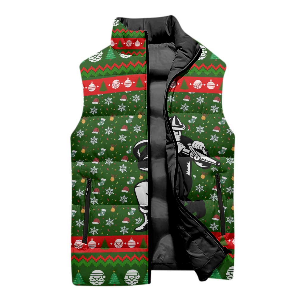 Awesome Firefighter Christmas Sleeveless Puffer Jacket Xmas Holiday Patterns - Wonder Print Shop