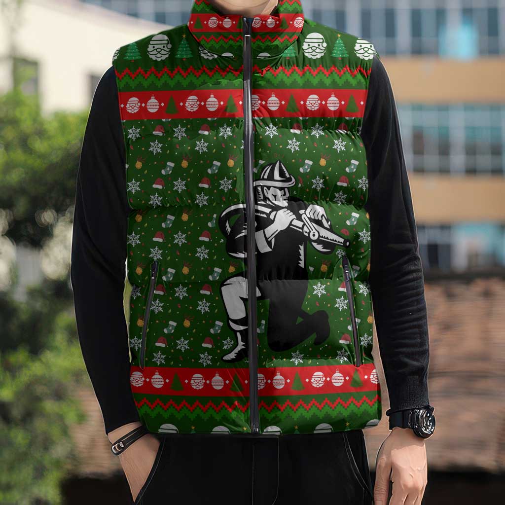 Awesome Firefighter Christmas Sleeveless Puffer Jacket Xmas Holiday Patterns - Wonder Print Shop