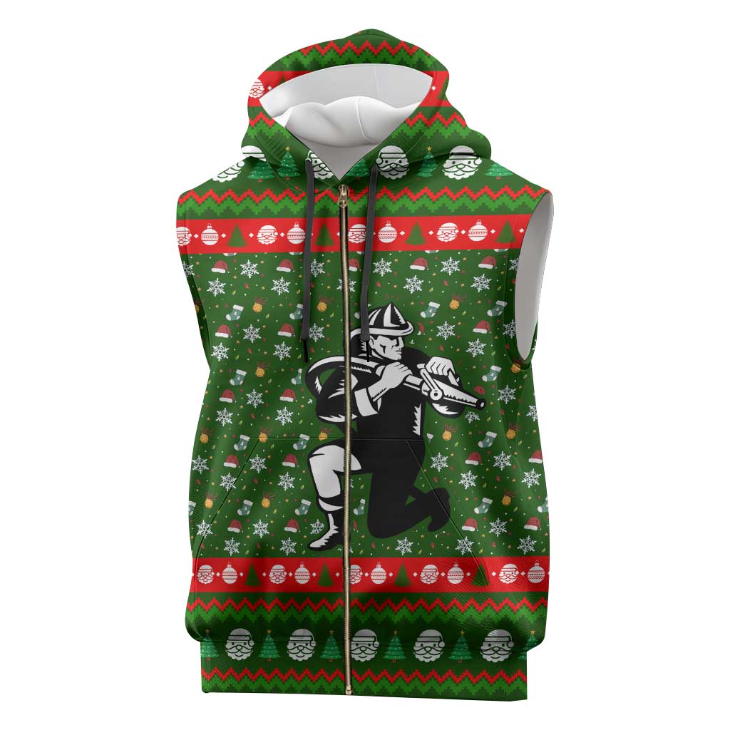 Awesome Firefighter Christmas Sleeveless Zip Hoodie Xmas Holiday Patterns - Wonder Print Shop