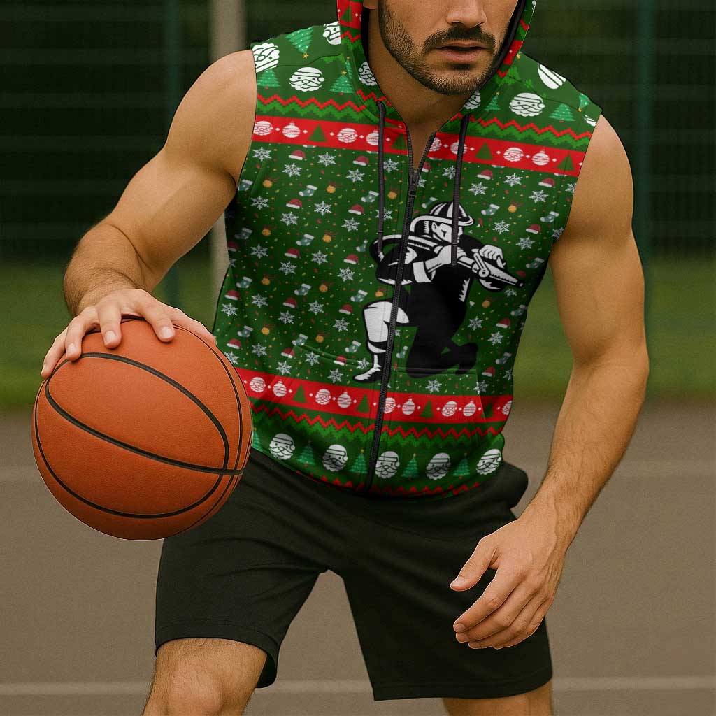 Awesome Firefighter Christmas Sleeveless Zip Hoodie Xmas Holiday Patterns - Wonder Print Shop