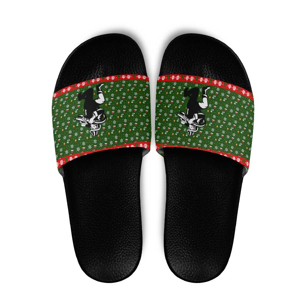 Awesome Firefighter Christmas Slide Sandals Xmas Holiday Patterns - Wonder Print Shop