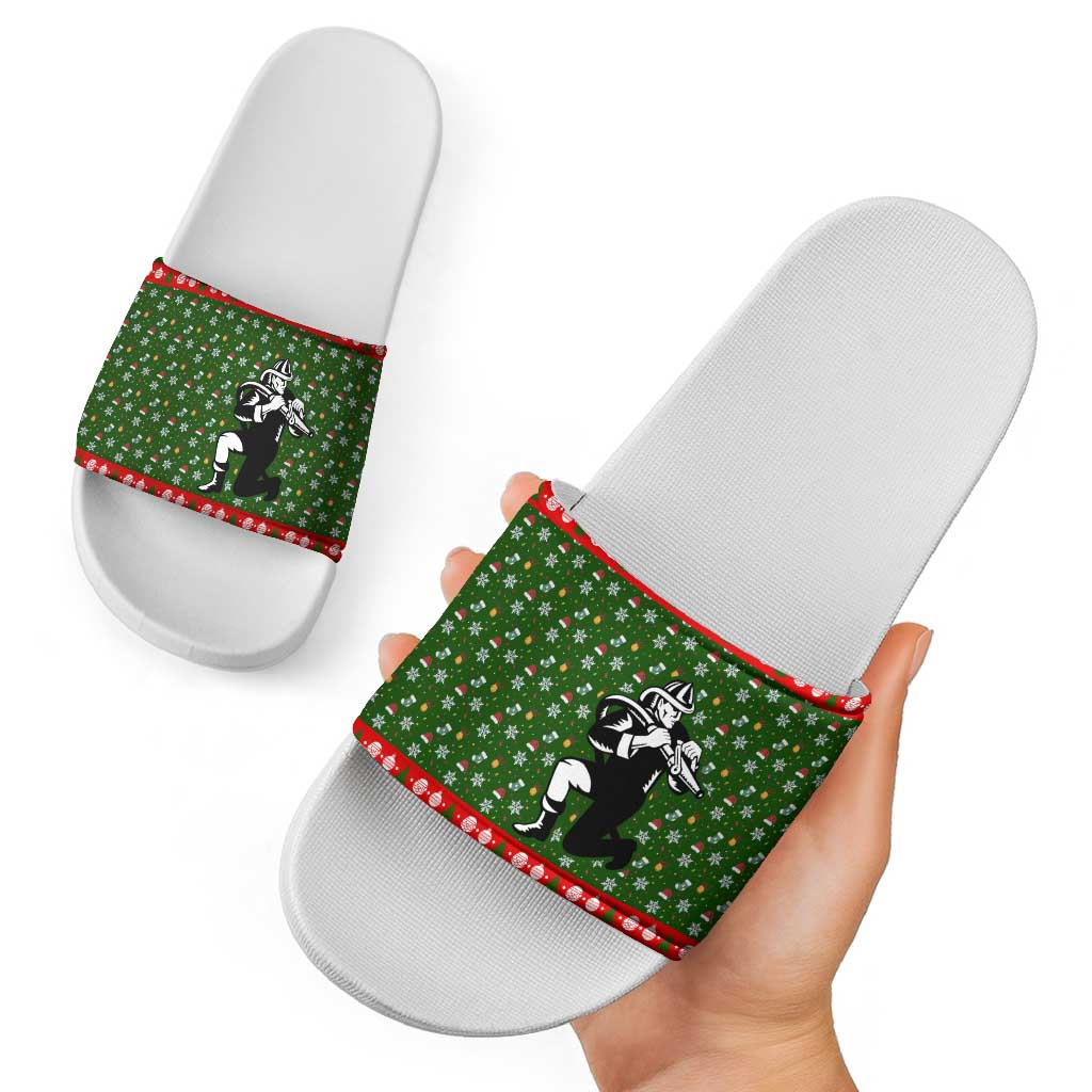 Awesome Firefighter Christmas Slide Sandals Xmas Holiday Patterns - Wonder Print Shop