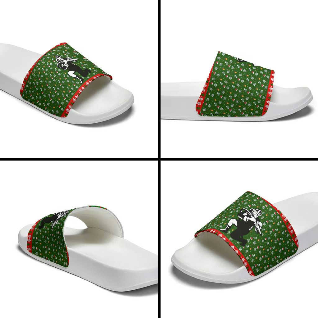 Awesome Firefighter Christmas Slide Sandals Xmas Holiday Patterns - Wonder Print Shop