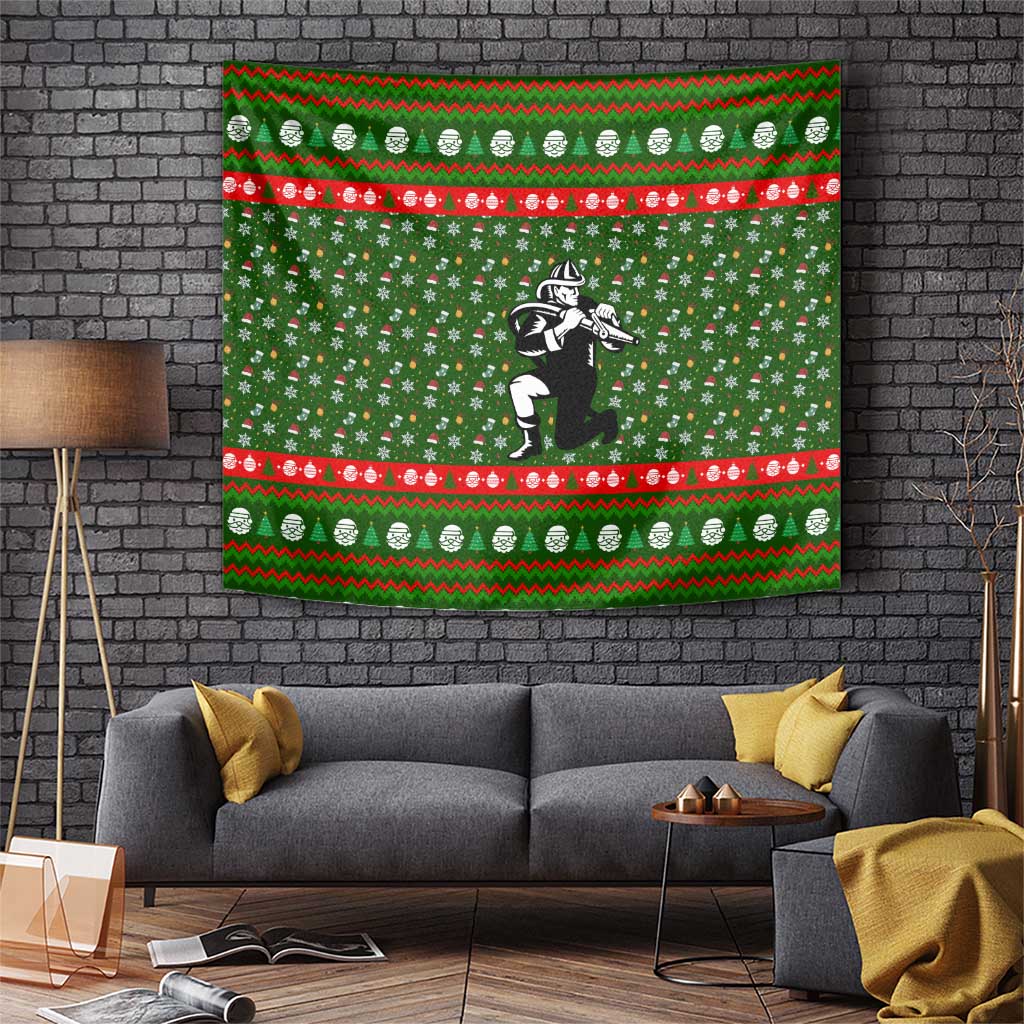 Awesome Firefighter Christmas Tapestry Xmas Holiday Patterns - Wonder Print Shop