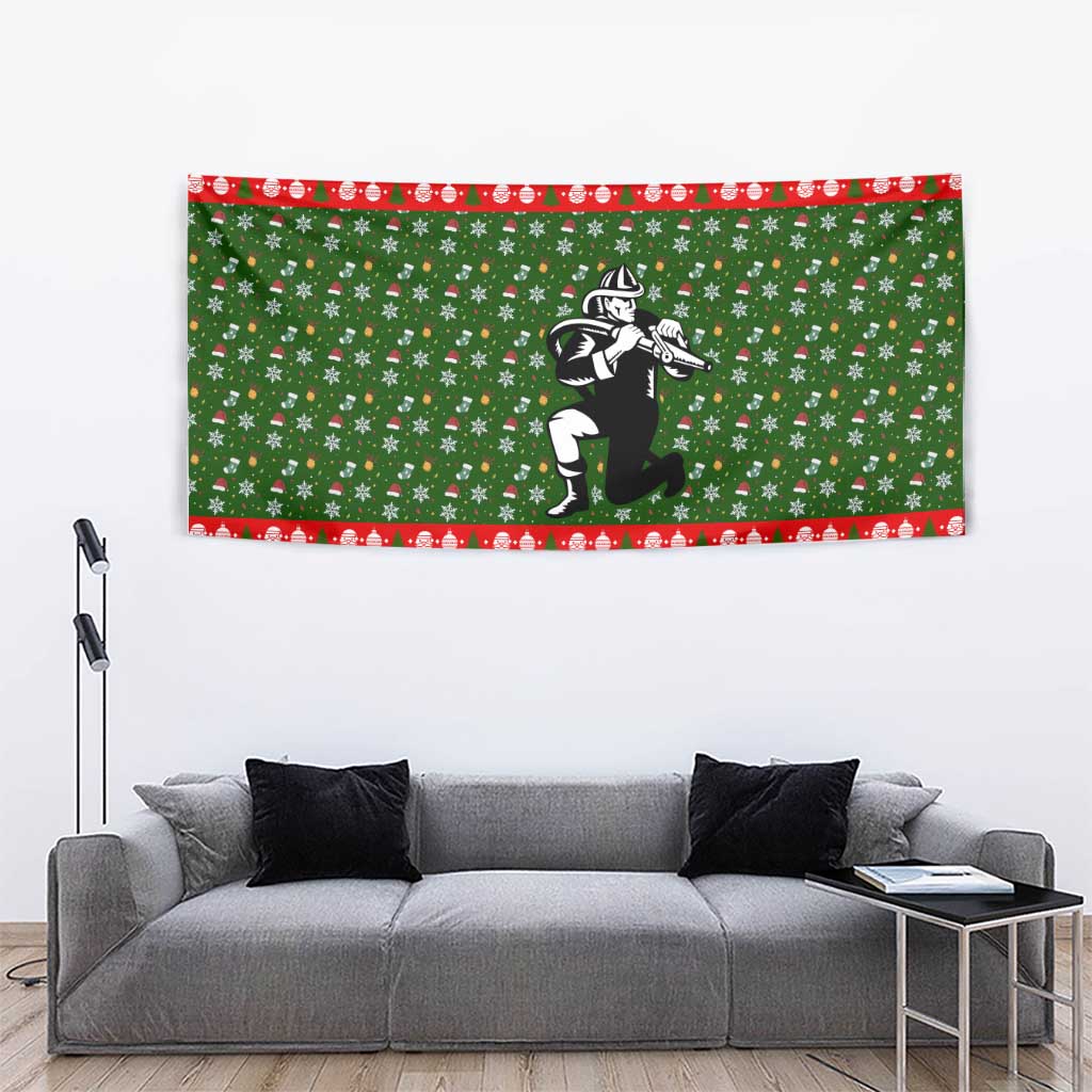 Awesome Firefighter Christmas Tapestry Xmas Holiday Patterns - Wonder Print Shop