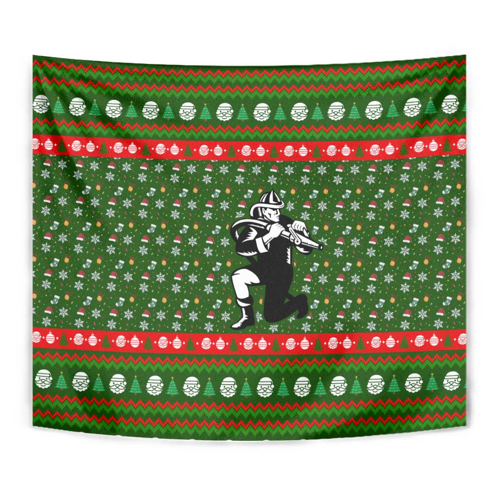 Awesome Firefighter Christmas Tapestry Xmas Holiday Patterns - Wonder Print Shop