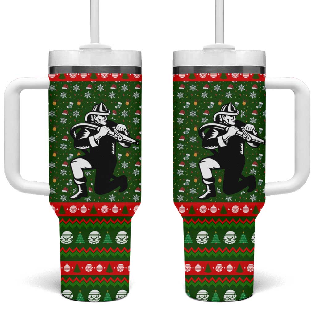Awesome Firefighter Christmas Tumbler With Handle Xmas Holiday Patterns - Wonder Print Shop