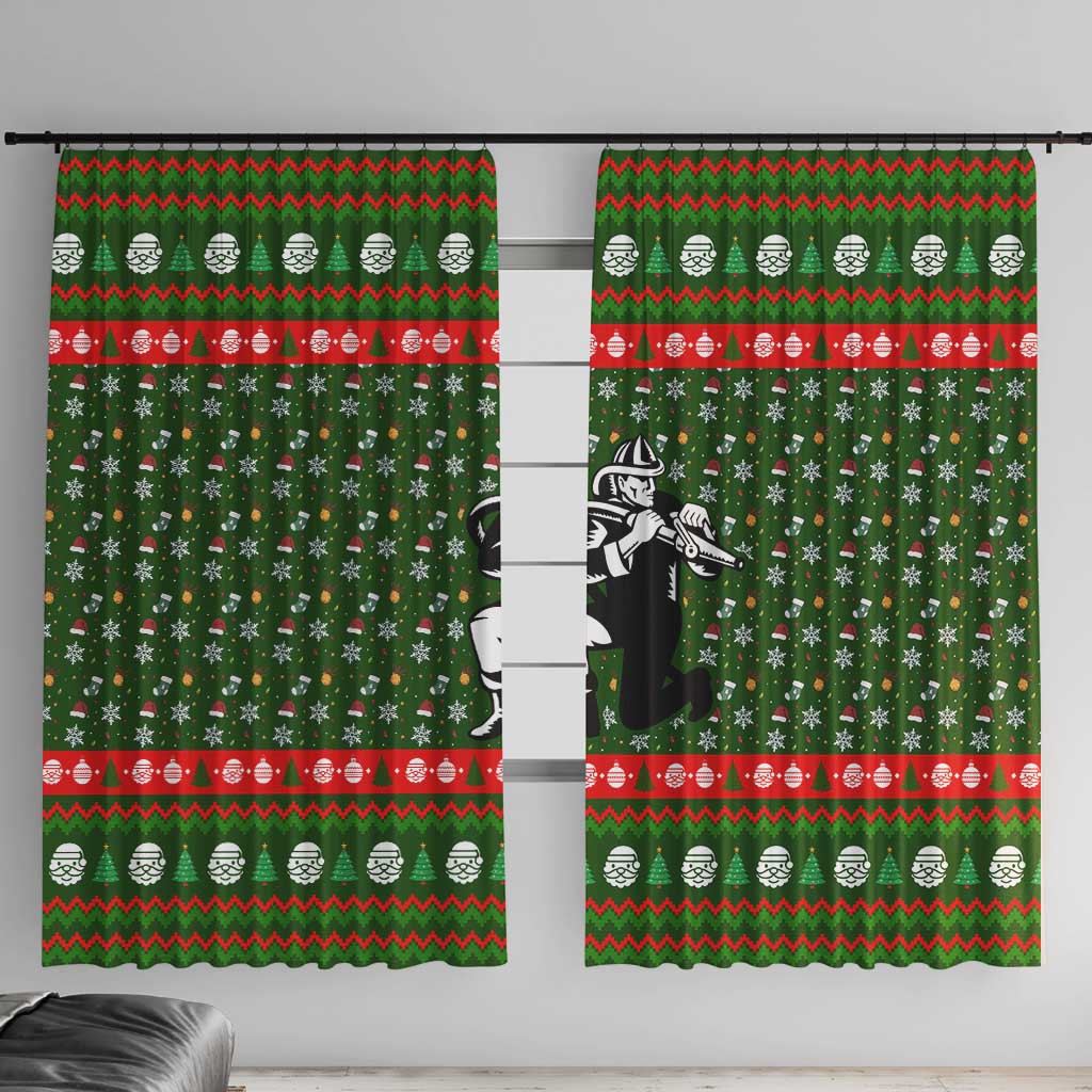 Awesome Firefighter Christmas Window Curtain Xmas Holiday Patterns - Wonder Print Shop