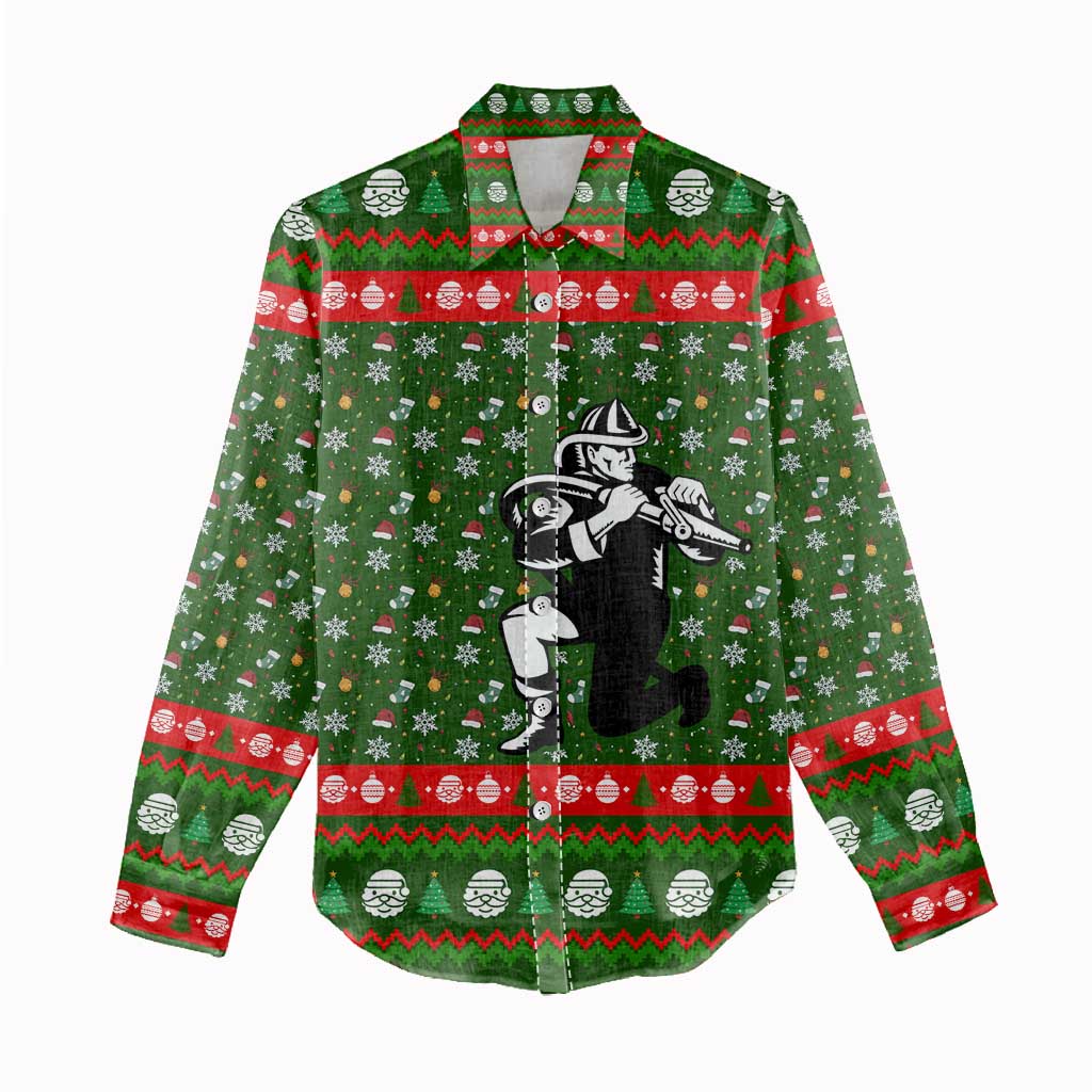 Awesome Firefighter Christmas Women Casual Shirt Xmas Holiday Patterns - Wonder Print Shop