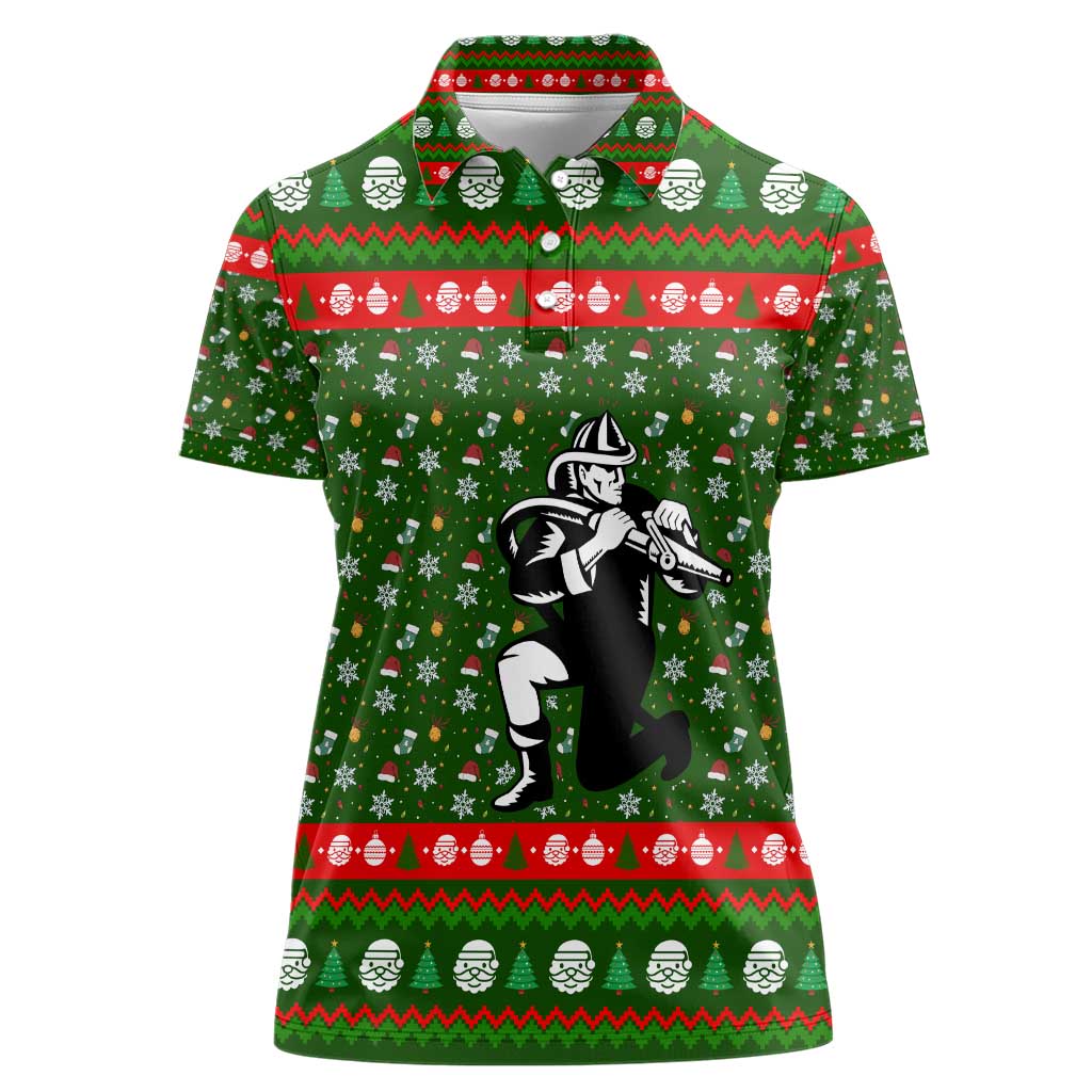 Awesome Firefighter Christmas Women Polo Shirt Xmas Holiday Patterns - Wonder Print Shop
