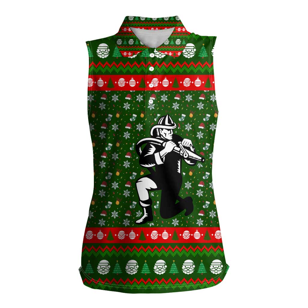 Awesome Firefighter Christmas Women Sleeveless Polo Shirt Xmas Holiday Patterns - Wonder Print Shop