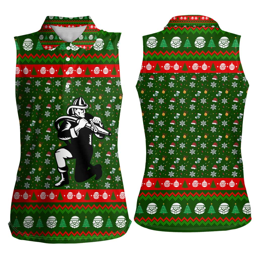 Awesome Firefighter Christmas Women Sleeveless Polo Shirt Xmas Holiday Patterns - Wonder Print Shop
