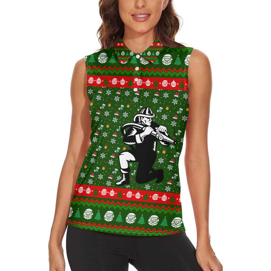 Awesome Firefighter Christmas Women Sleeveless Polo Shirt Xmas Holiday Patterns - Wonder Print Shop